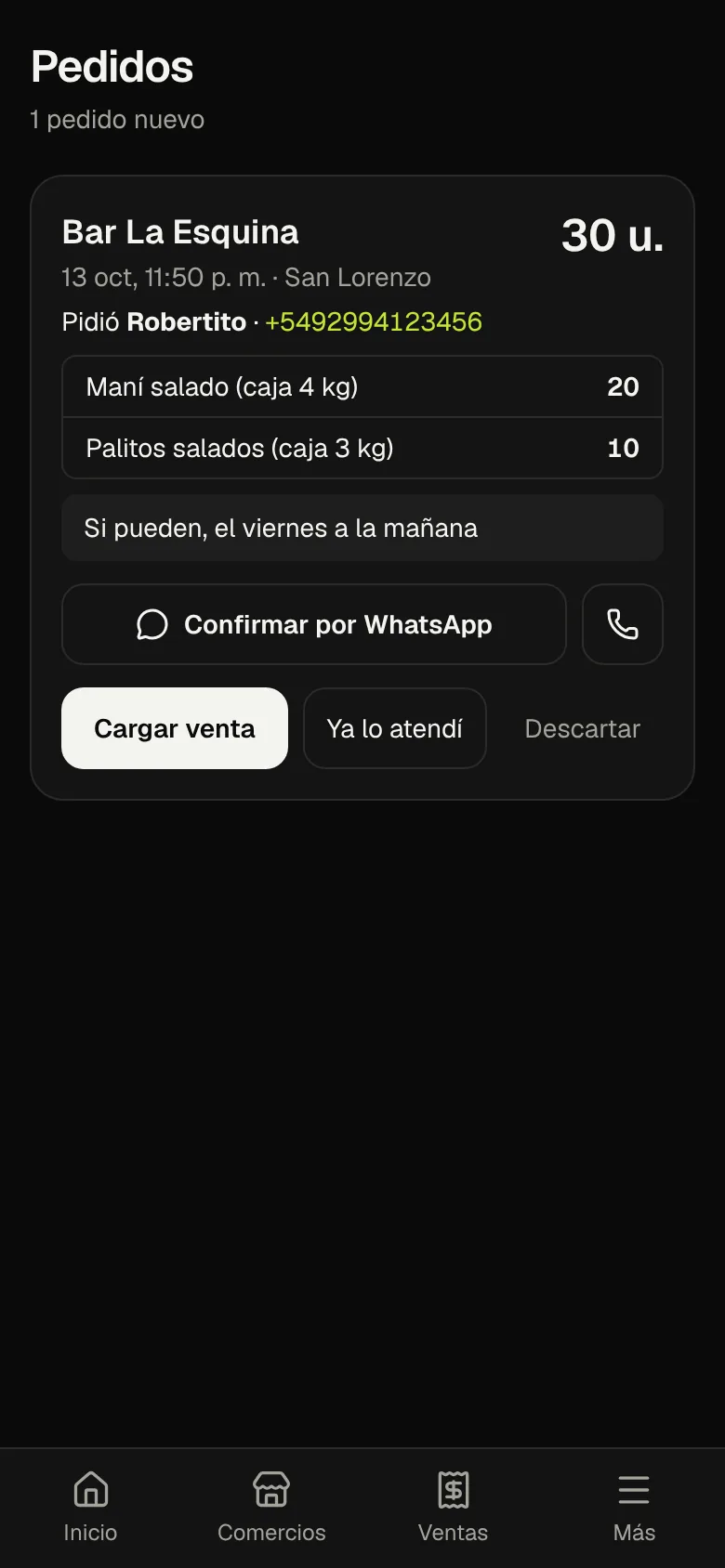 El pedido llega armado